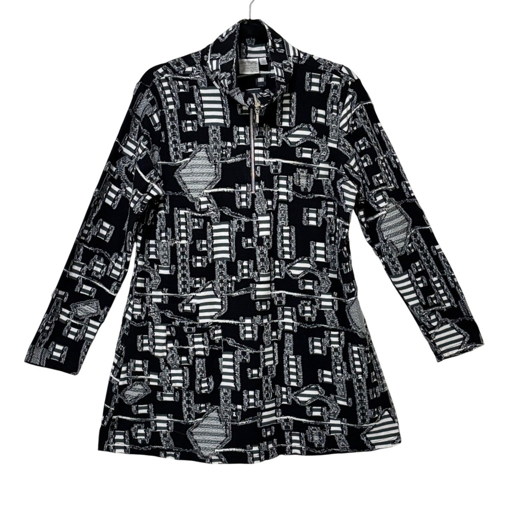 Parsley & Sage Quarter Zip Tunic Sz Large B/W Color Artsy Lagenlook comfy top